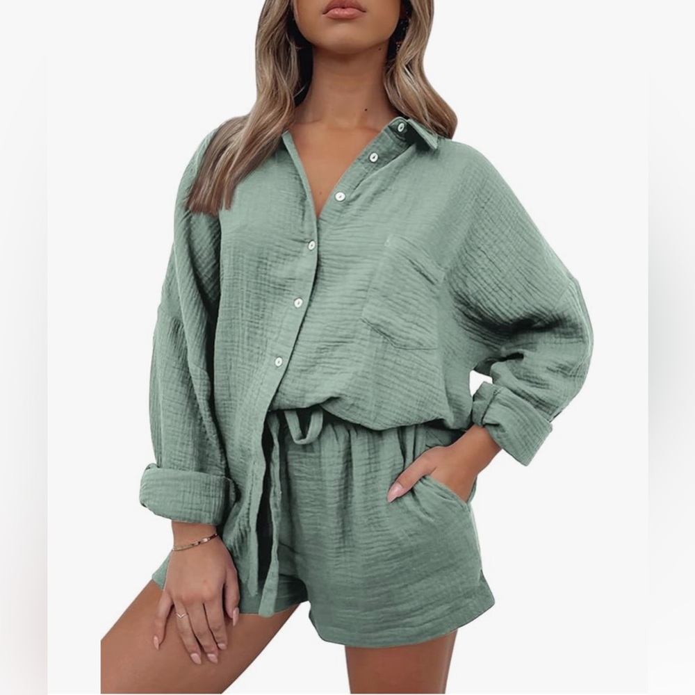 Matching top and bottom set in sage green